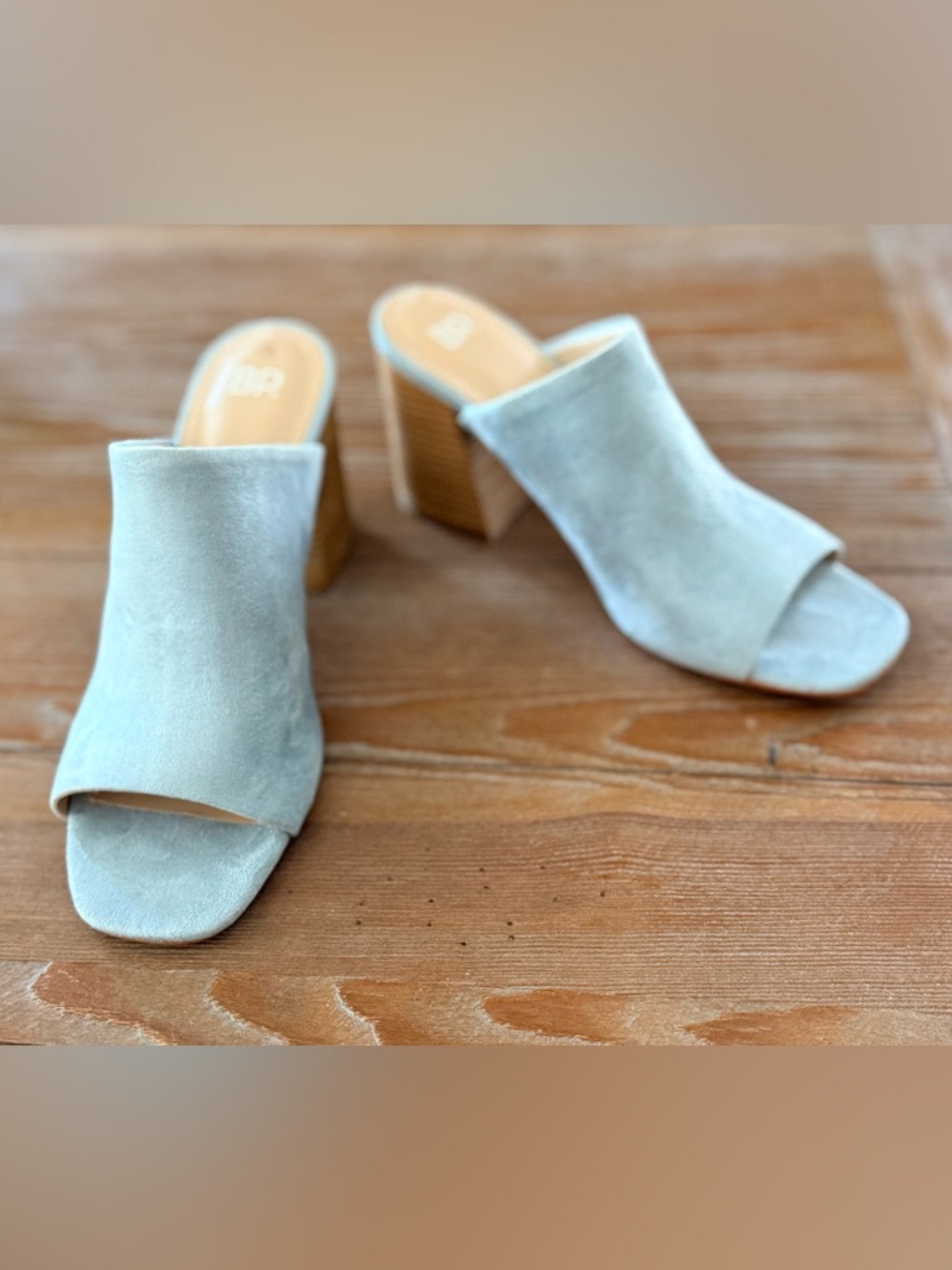 Women’s Open-Toe Suede Block Heel Mules - Powder Blue